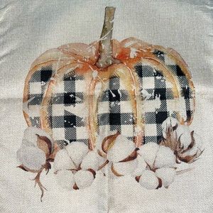 Checkered pumpkin thanksgiving linen pillow cover